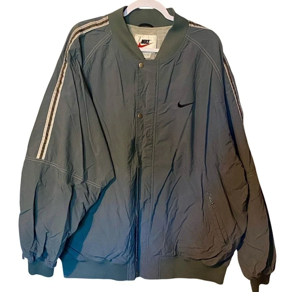 Vintage Y2K Nike Gray/Green Button-Down Jacket Coat
